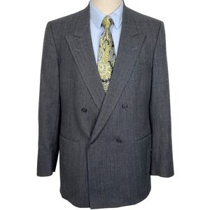 Fioravanti Blazer Men 42 Charcoal Gray Double‎ Breasted Pinstripe Jacket USA VTG